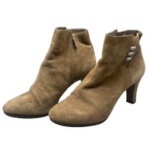 anne klien ifiex 2"heel bootie round toe side zip leather brown size 8 READ